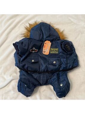 Small Navy Blue Dog Jacket with Patches